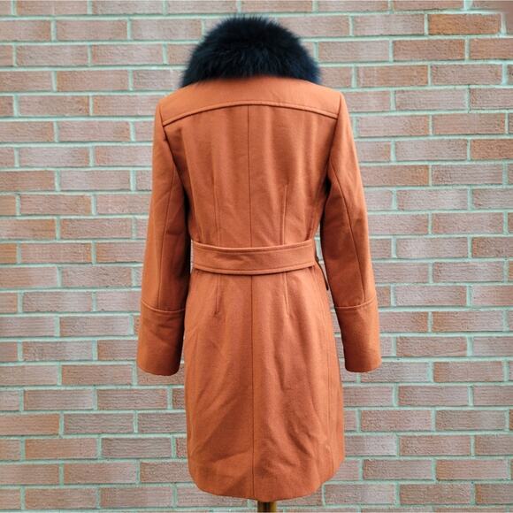 Henig Furs Rust Ochre Burnt Orange Wool Blend Foat with Genuine Fox Collar 4 6 - Picture 2 of 11